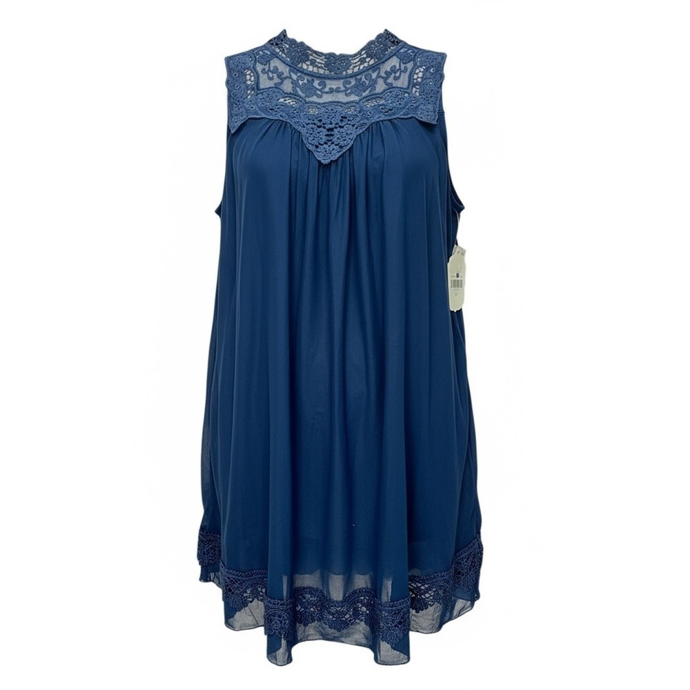 Altar'd State Blue Lace Embellished Sleeveless Dress MEDIUM Sheer Flowy NWT